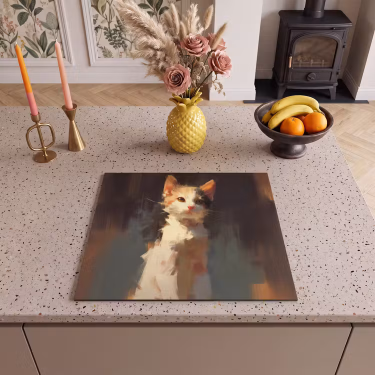 Herdabdeckplatte - Katze - Gemalt - Künstlerisch - Weiß — 3
