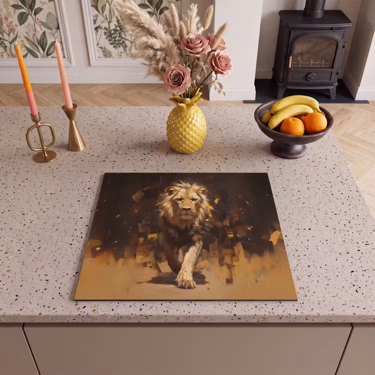 Herdabdeckplatte - Löwe - Gemalt - Abstrakt - Gold — 3