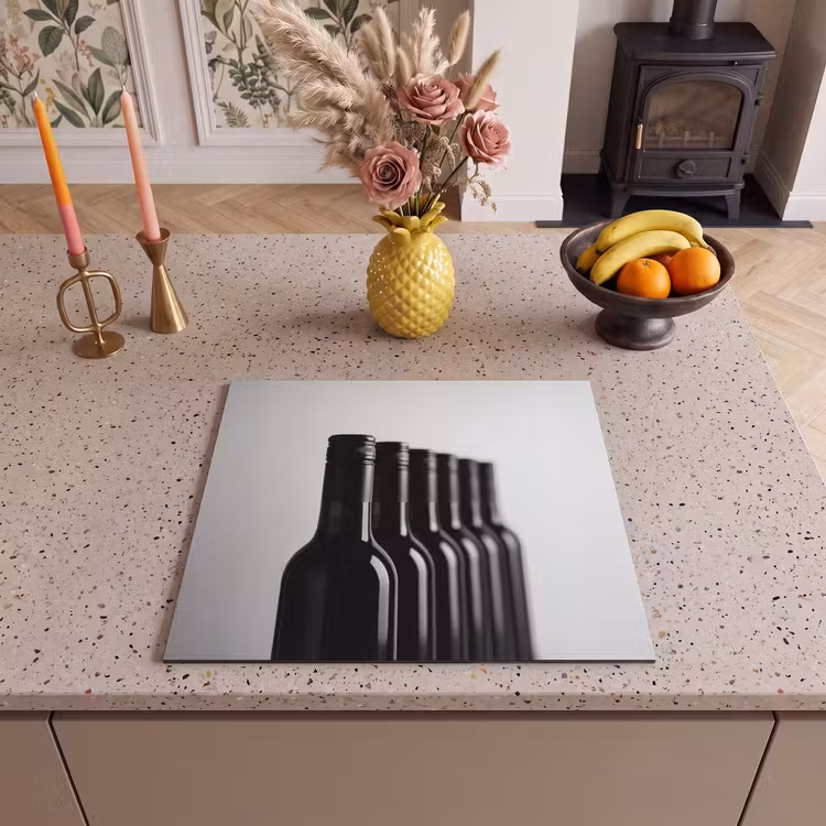 Herdabdeckplatte - Weinflaschen - Schwarz - Minimalistisch — 3