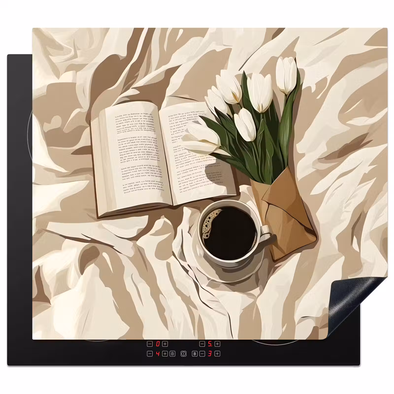Herdabdeckplatte - Buch - Illustration - Tulpen - Kaffee — 1