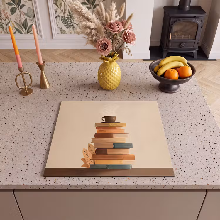 Herdabdeckplatte - Bücher - Turm - Kaffee - Beige — 3