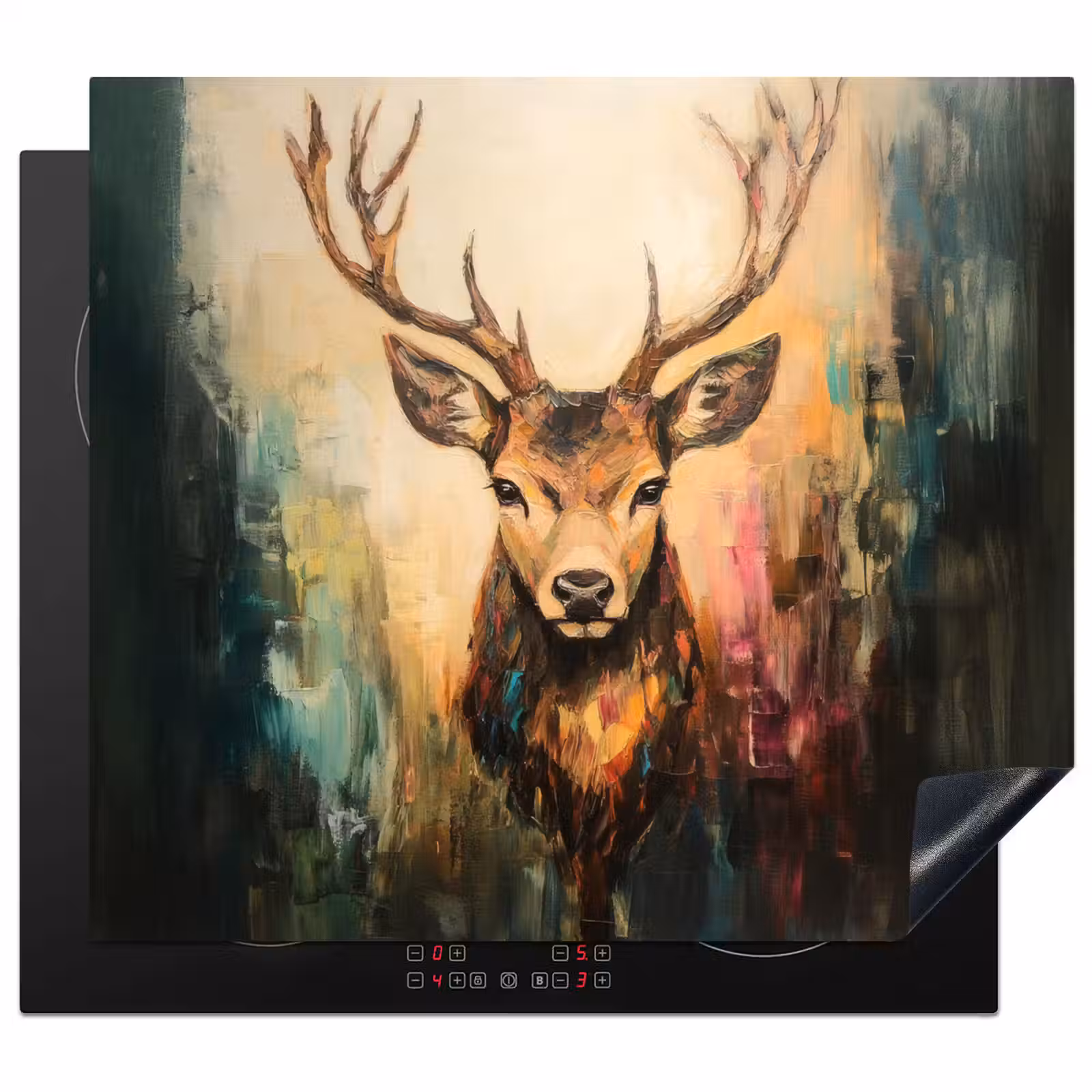 Herdabdeckplatte - Hirsch - Gemalt - Geweih - Braun — 1