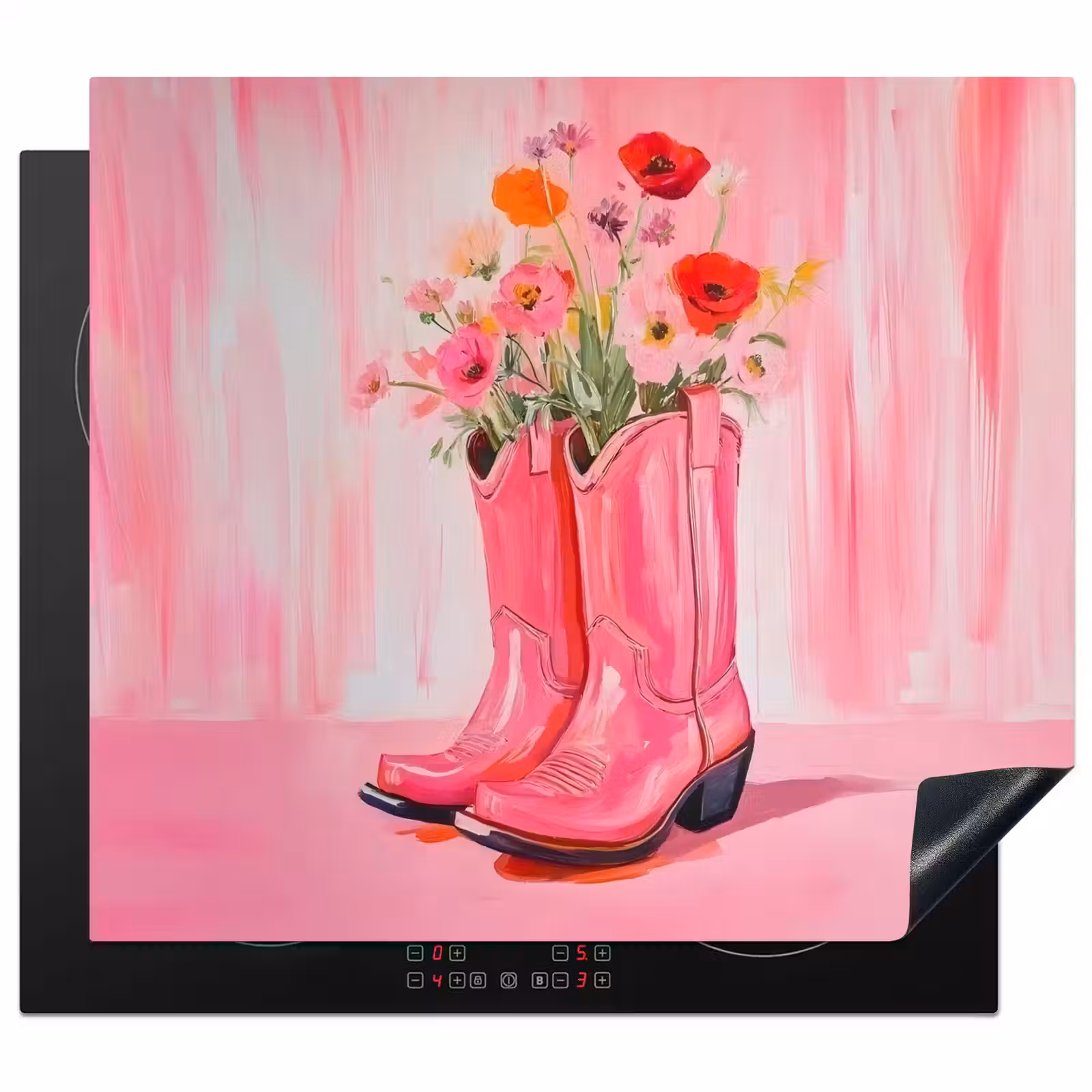 Herdabdeckplatte - Rosa - Blumen - Cowboy — 1