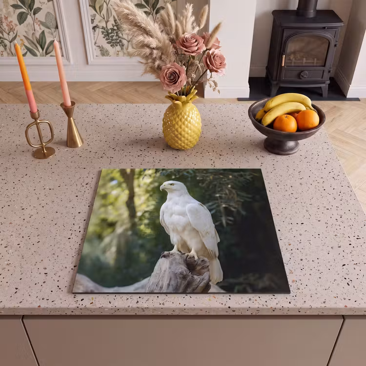 Herdabdeckplatte - Adler - Holz - Weiß - Pflanzen — 3