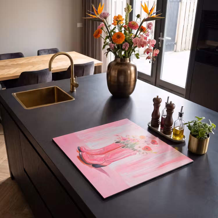 Herdabdeckplatte - Rosa - Blumen - Cowboy — 2