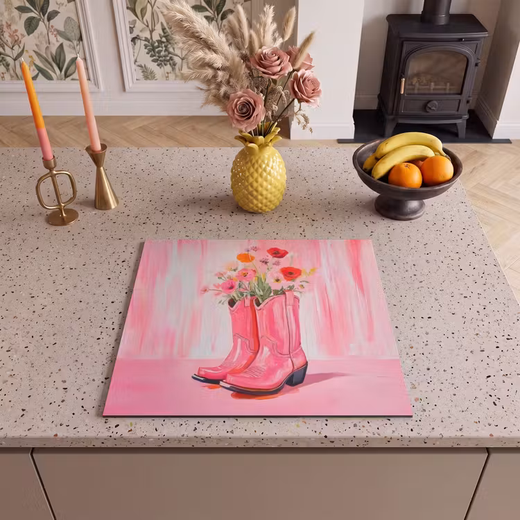 Herdabdeckplatte - Rosa - Blumen - Cowboy — 3