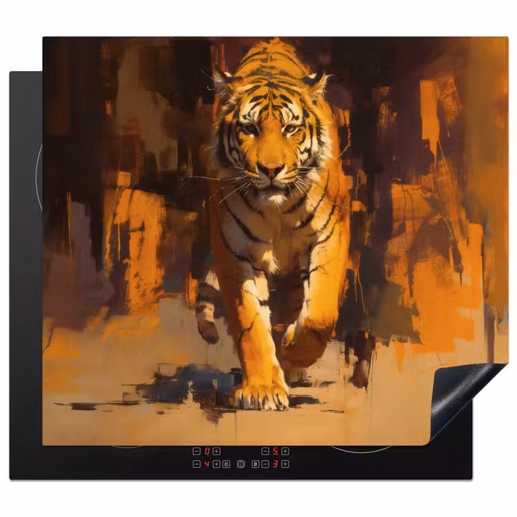Herdabdeckplatte - Tiger - Gemalt - Orange - Pinselstriche — 1