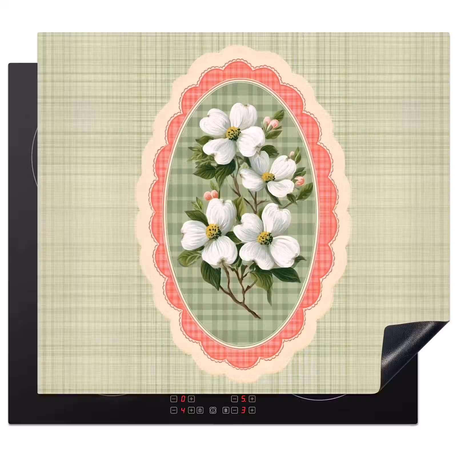 Herdabdeckplatte - Blumen - Illustration - Kariert - Grün — 1