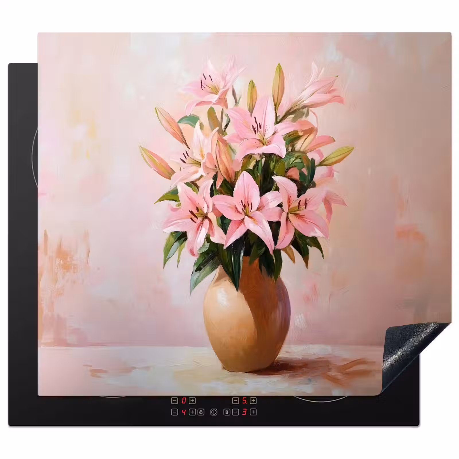 Herdabdeckplatte - Vase - Blumen - Rosa — 1