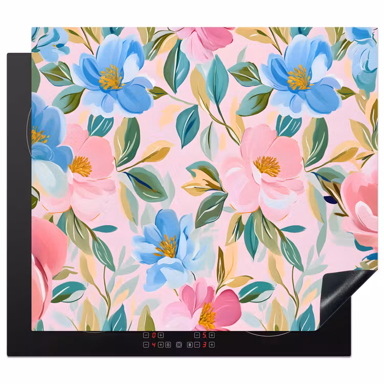Herdabdeckplatte - Blau - Rosa - Blumen — 1