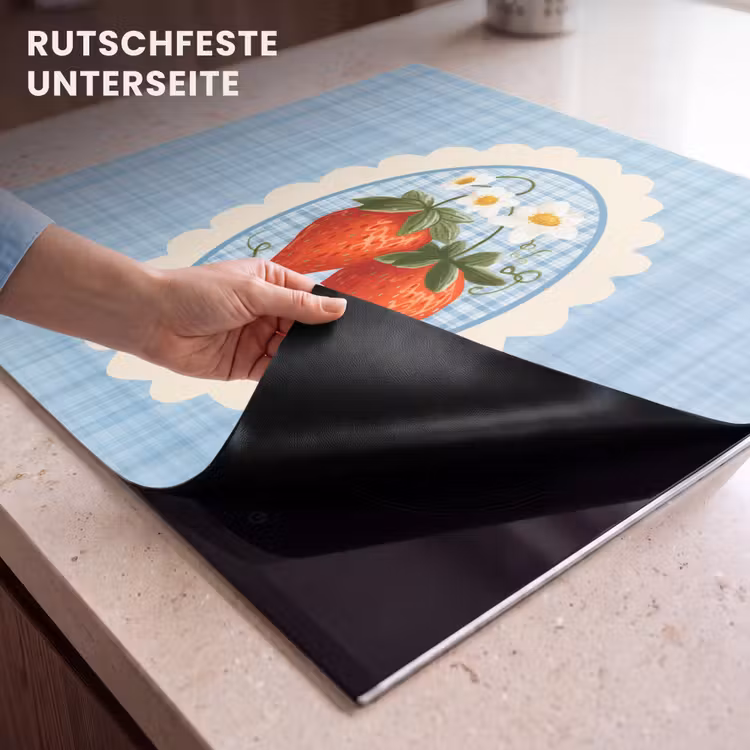 Herdabdeckplatte - Erdbeeren - Rahmen - Rot - Kariert — 6