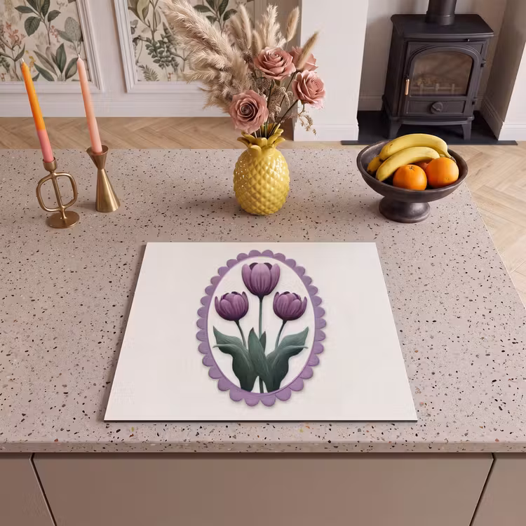 Herdabdeckplatte - Tulpen - Lila - Liste - Blätter — 3
