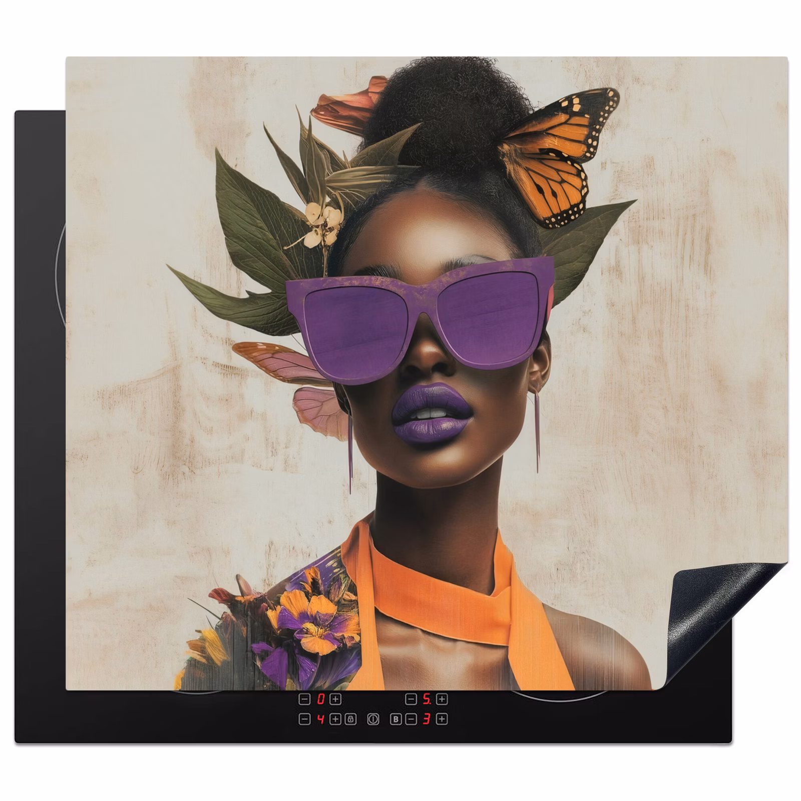 Herdabdeckplatte - Frau - Sonnenbrille - Schmetterling - Blumen — 1
