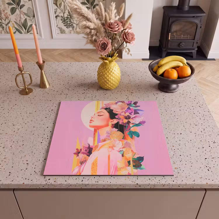 Herdabdeckplatte - Frau - Blumen - Lila - Abstrakt — 3