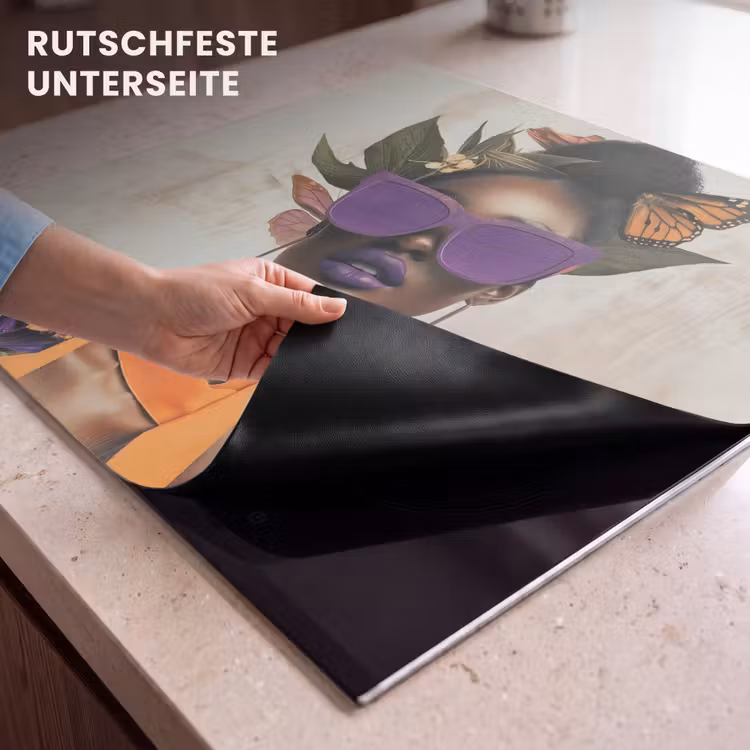 Herdabdeckplatte - Frau - Sonnenbrille - Schmetterling - Blumen — 6