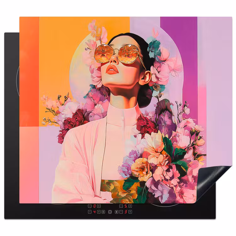 Herdabdeckplatte - Porträt - Frau - Abstrakt - Blumen — 1