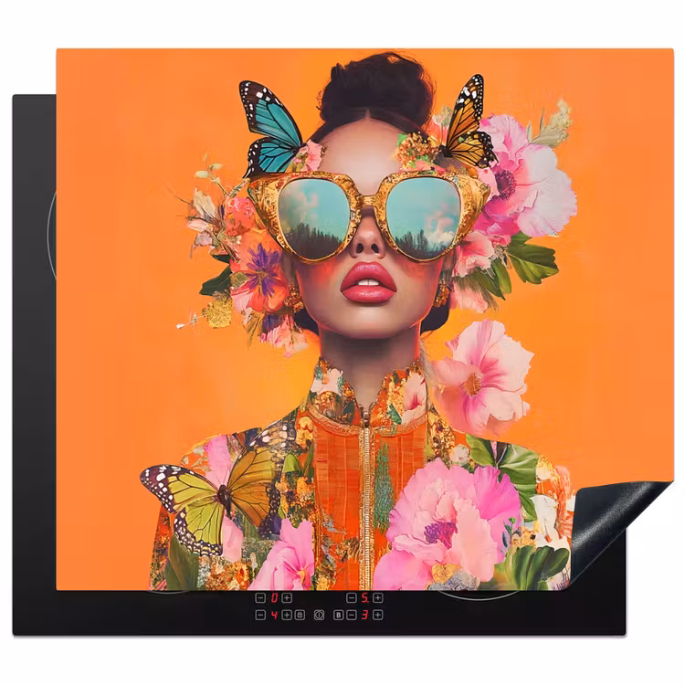 Herdabdeckplatte - Schmetterlinge - Frau - Sonnenbrille - Bunt — 1