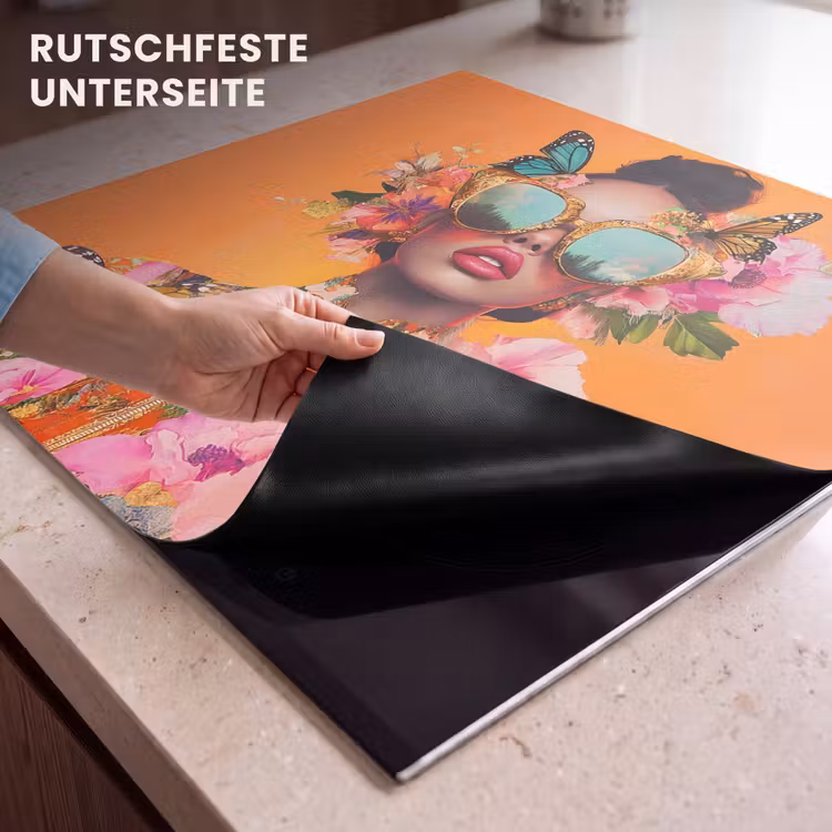 Herdabdeckplatte - Schmetterlinge - Frau - Sonnenbrille - Bunt — 6