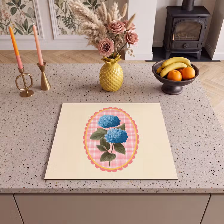 Herdabdeckplatte - Blumen - Blau - Liste - Blätter — 3