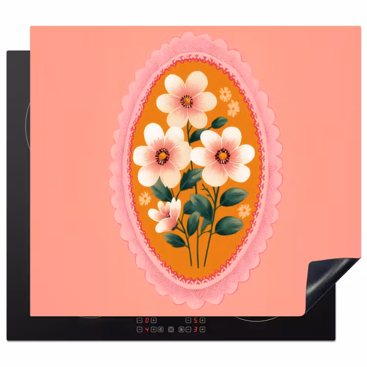 Herdabdeckplatte - Illustration - Blumen - Bordüre - Rosa — 1