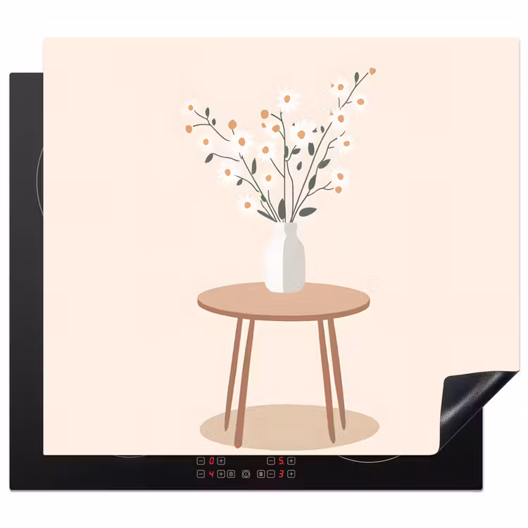 Herdabdeckplatte - Vase - Blumen - Gänseblümchen - Beige — 1