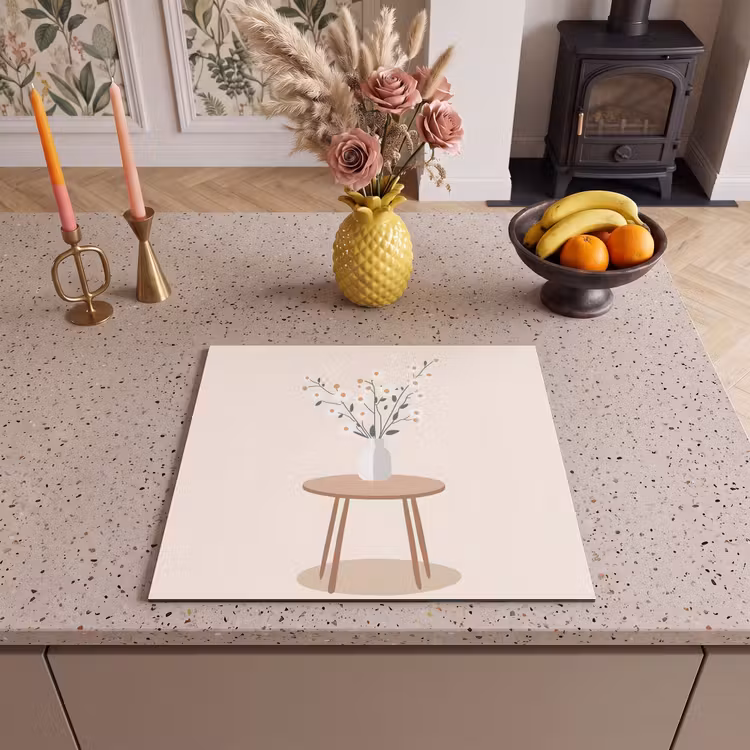 Herdabdeckplatte - Vase - Blumen - Gänseblümchen - Beige — 3