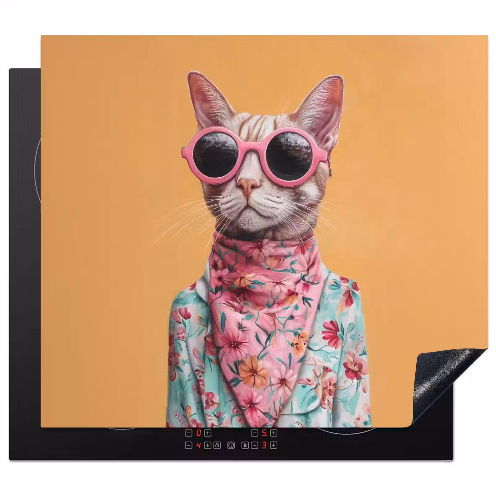 Herdabdeckplatte - Sonnenbrille - Katze - Halstuch - Blumen — 1