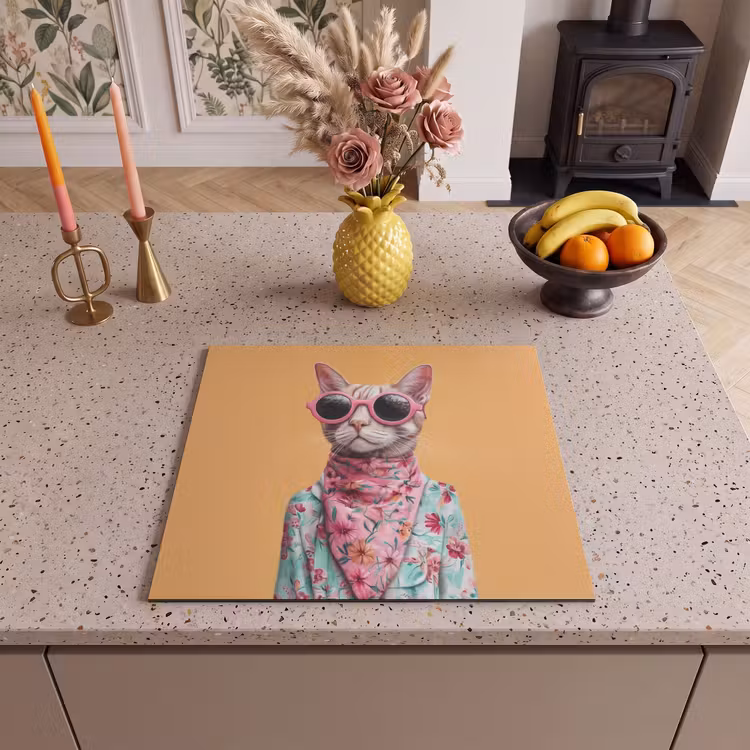 Herdabdeckplatte - Sonnenbrille - Katze - Halstuch - Blumen — 3