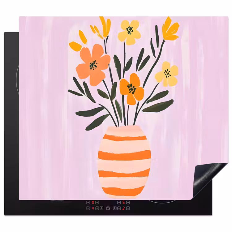 Herdabdeckplatte - Vase - Gestreift - Blumen - Orange — 1