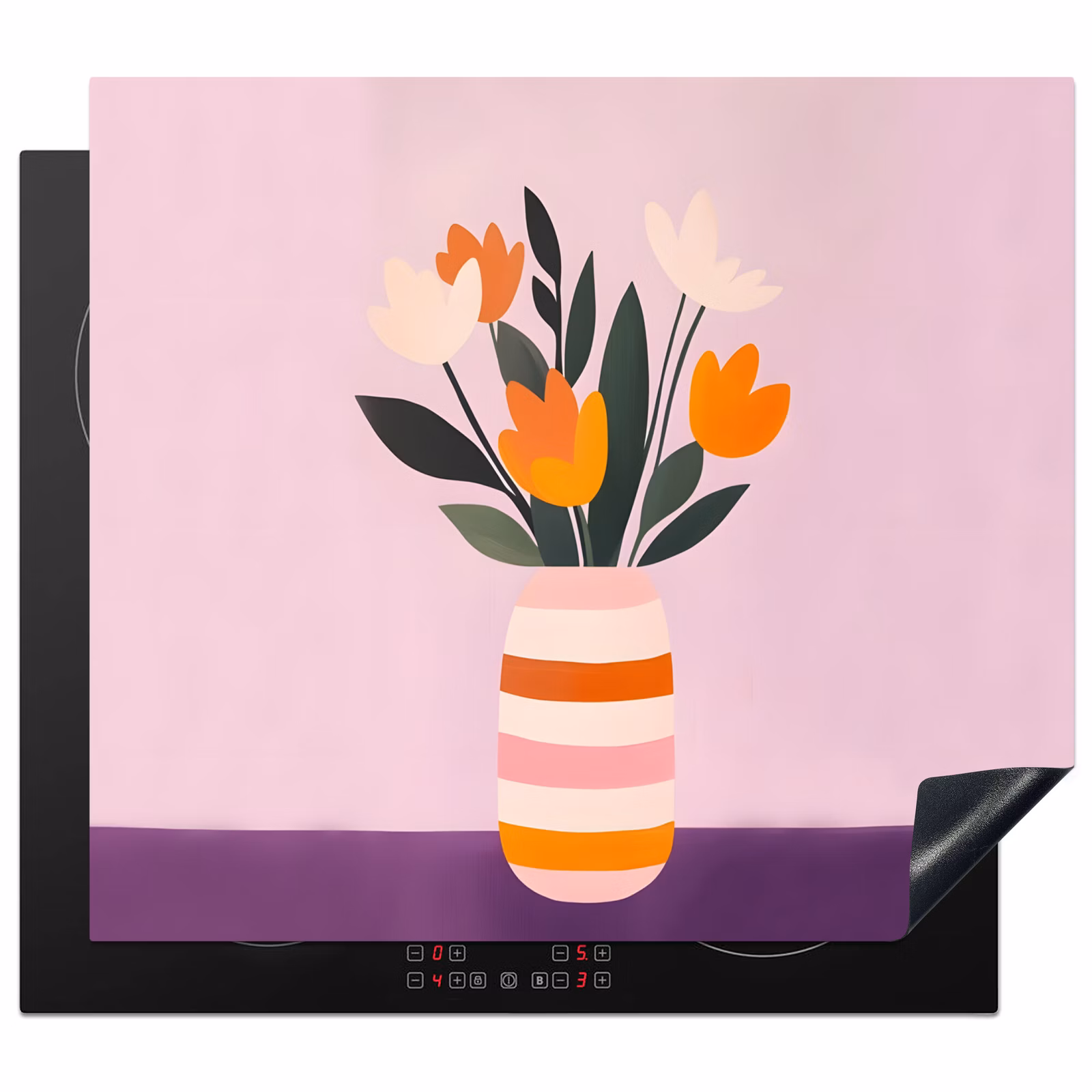 Herdabdeckplatte - Tulpen - Vase - Streifen - Lila — 1