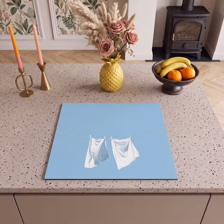 Herdabdeckplatte - Laken - Wäscheleine - Blau - Minimalistisch — 3