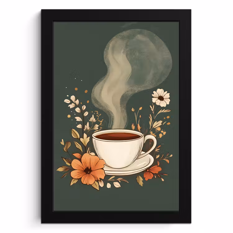 Bilder mit Rahme - Tasse - Blumen - Grün - Kaffee — 1