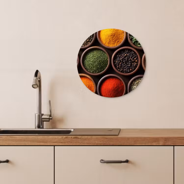 KitchenYeah - Küche - Forex Wandkreis - Tabletts - Holz - Kräuter - Farbenfroh — 4