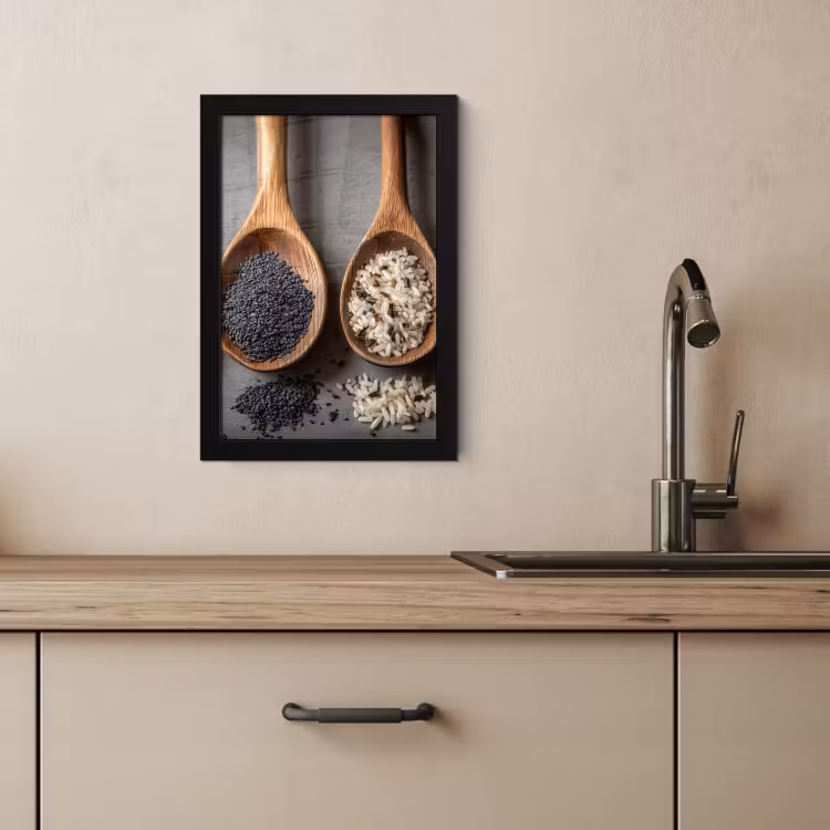 Bilder mit Rahme - Holz - Löffel - Reis - Saatgut — 4