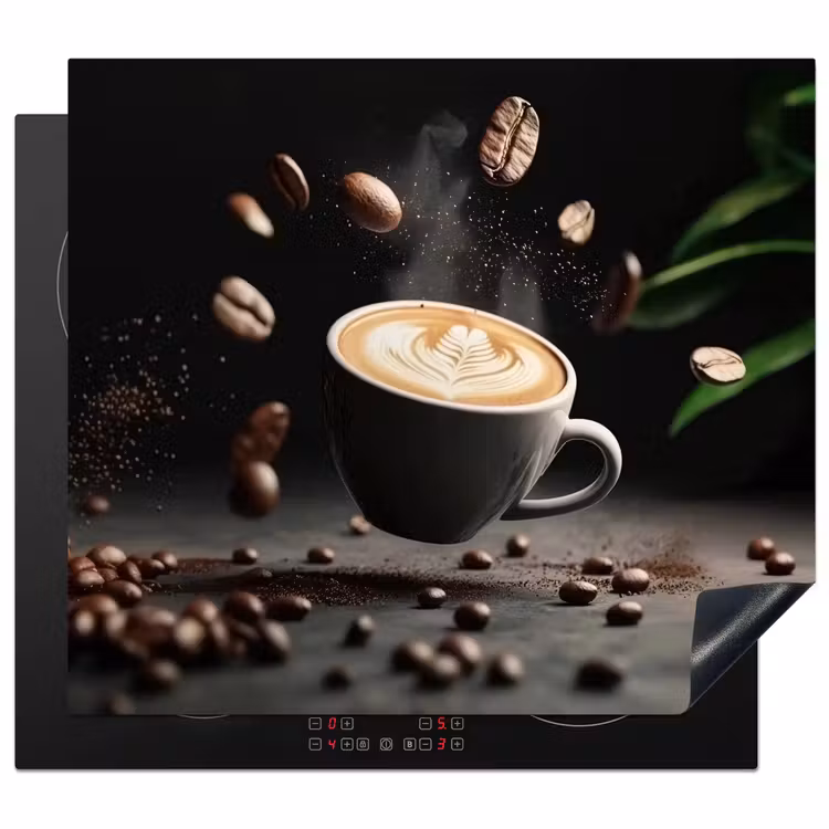 Herdabdeckplatte - Cappuccino - Tasse - Bohnen - Braun — 1