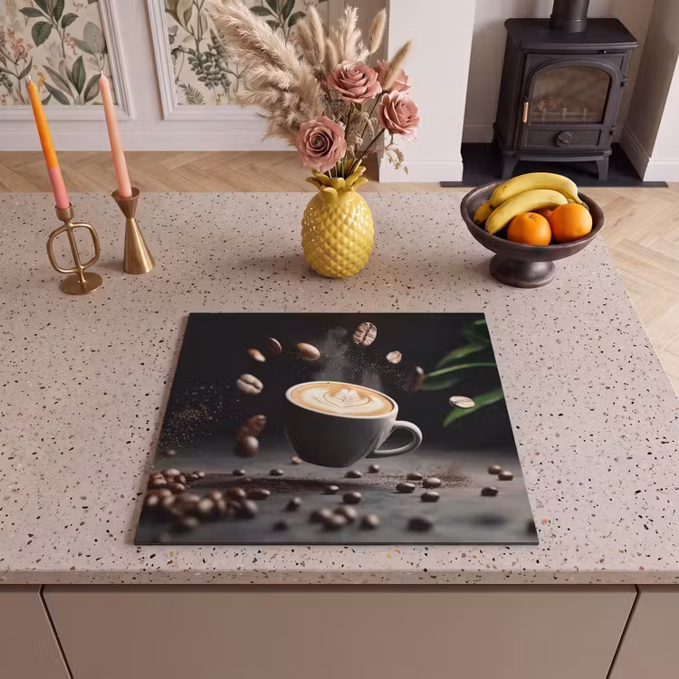 Herdabdeckplatte - Cappuccino - Tasse - Bohnen - Braun — 3