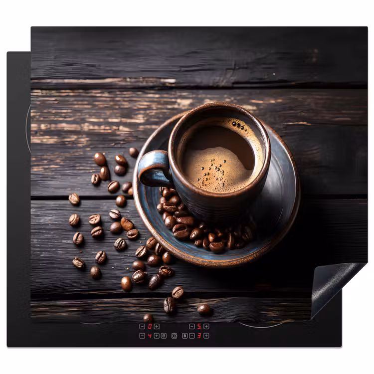 Herdabdeckplatte - Tasse - Kaffee - Holz - Bohnen — 1