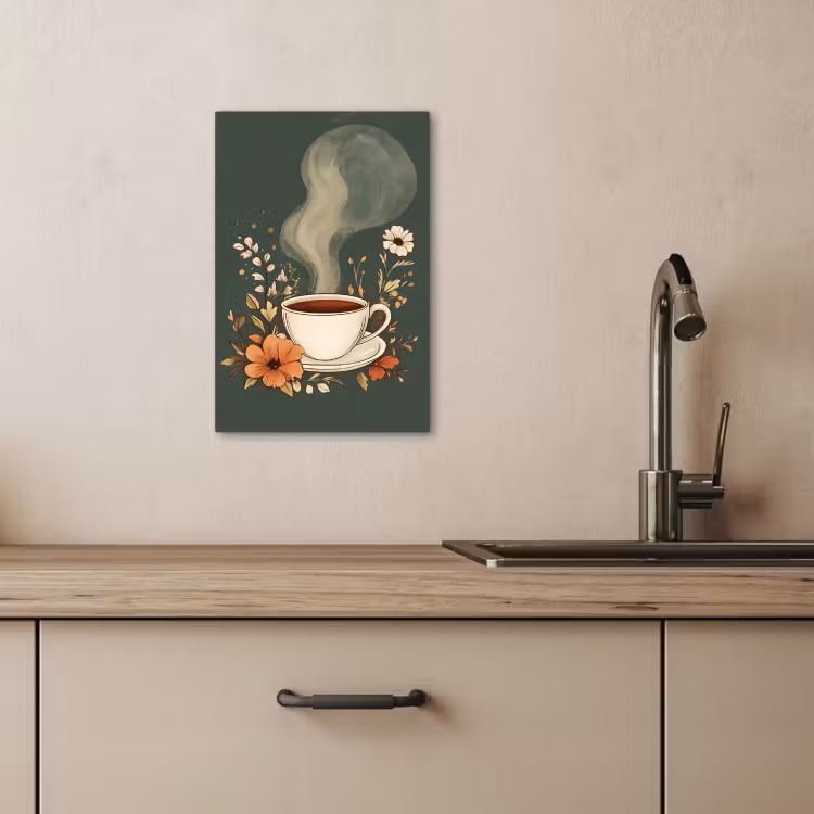 KitchenYeah - Küche - Leinwand - Tasse - Blumen - Grün - Kaffee — 1