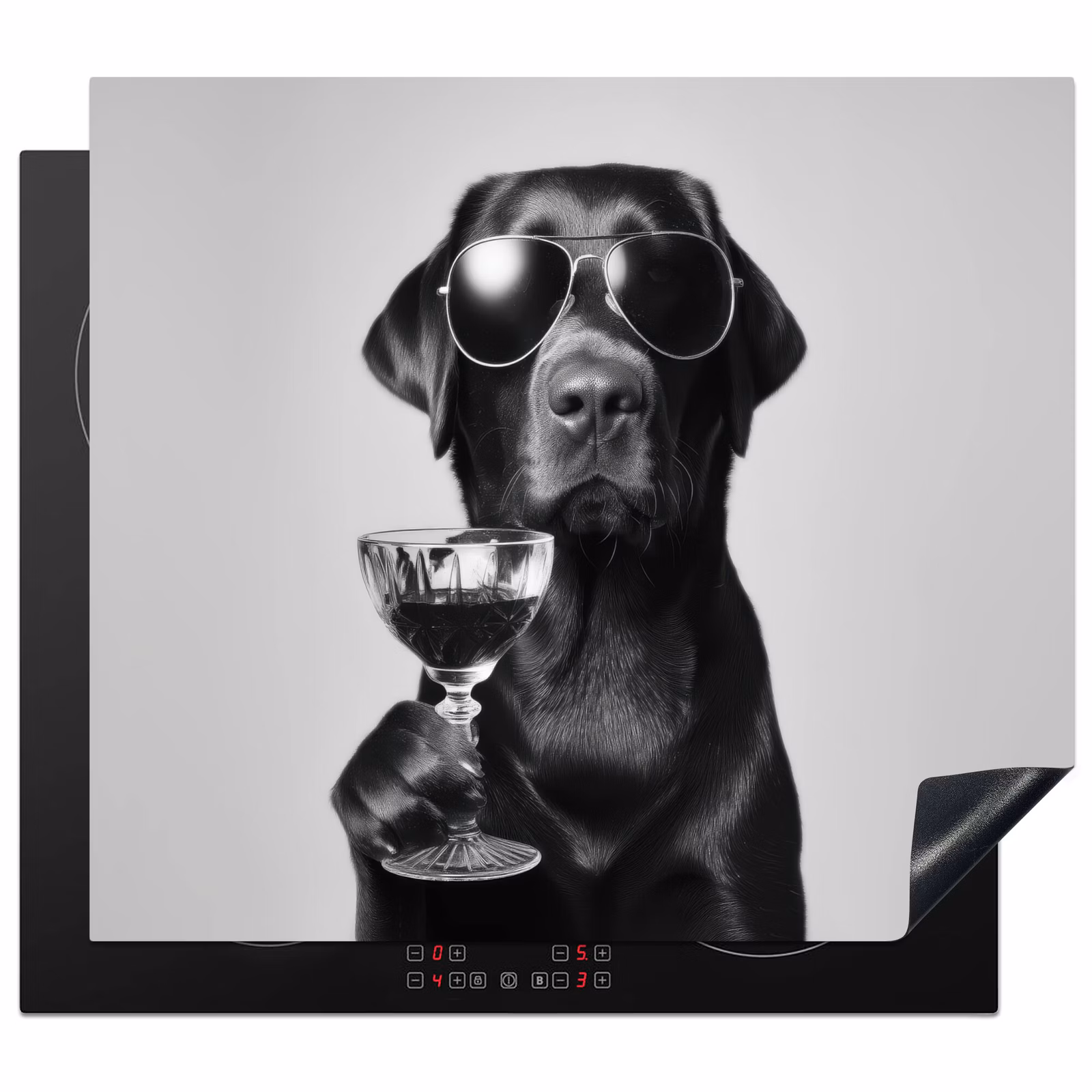 Herdabdeckplatte - Hund - Schwarz - Weinglas - Sonnenbrille — 1