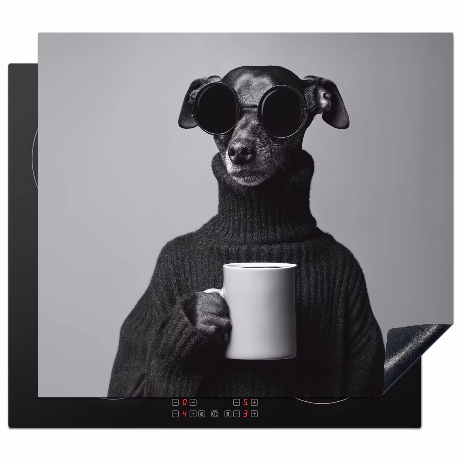 Herdabdeckplatte - Rollkragenpullover - Hund - Brille - Becher — 1