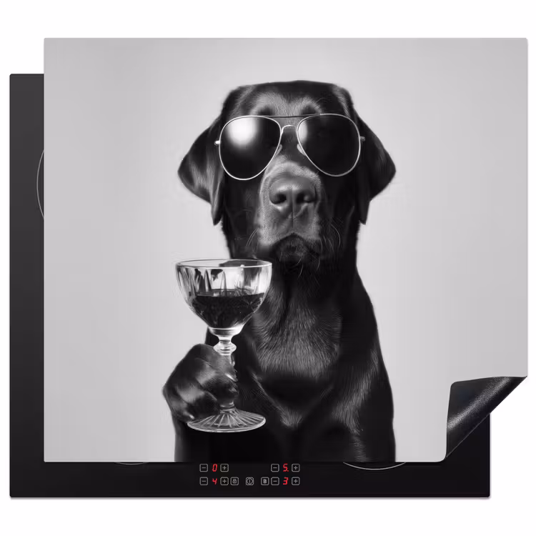 Herdabdeckplatte - Hund - Schwarz - Weinglas - Sonnenbrille — 1