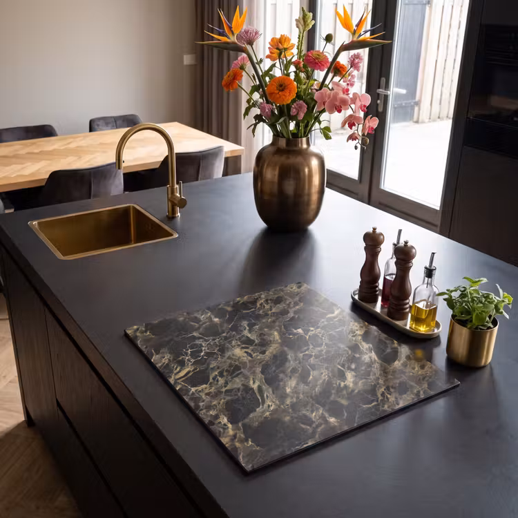 Herdabdeckplatte - Kristall - Gold - Schwarz - Marmor — 2