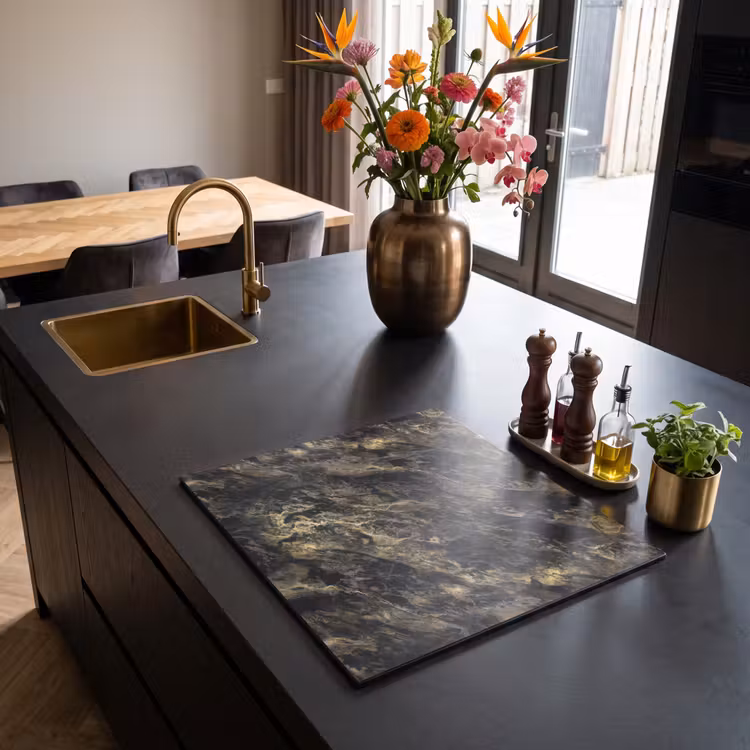 Herdabdeckplatte - Marmor - Schwarz - Gold — 2