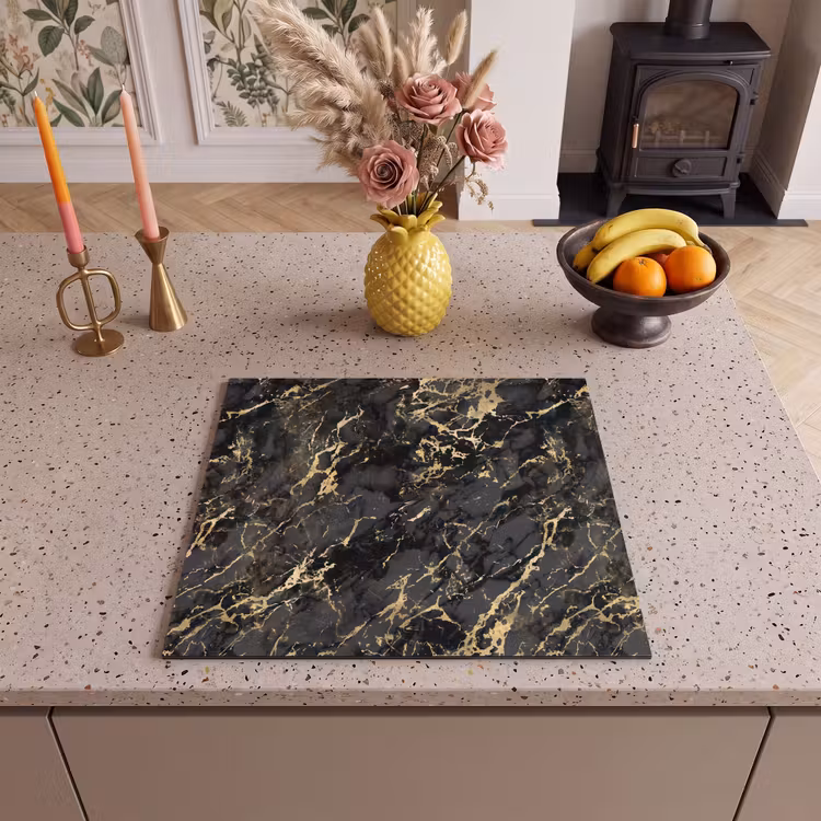 Herdabdeckplatte - Marmor - Schwarz - Goldstruktur — 3