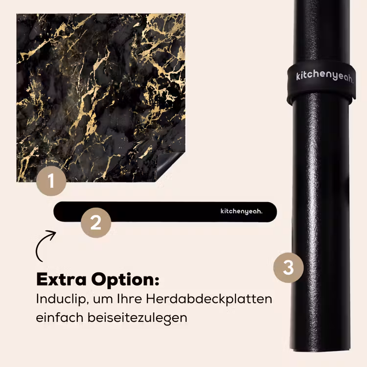 Herdabdeckplatte - Marmor - Schwarz - Goldstruktur — 8