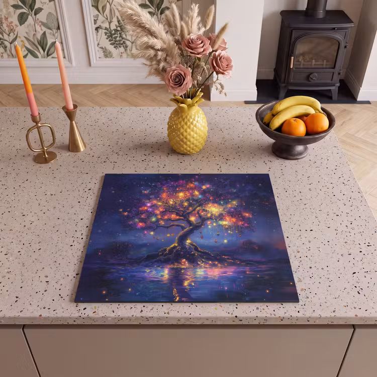 Herdabdeckplatte - Kosmisch - Lichterbaum - Weihnachten - Farbenfroh — 3