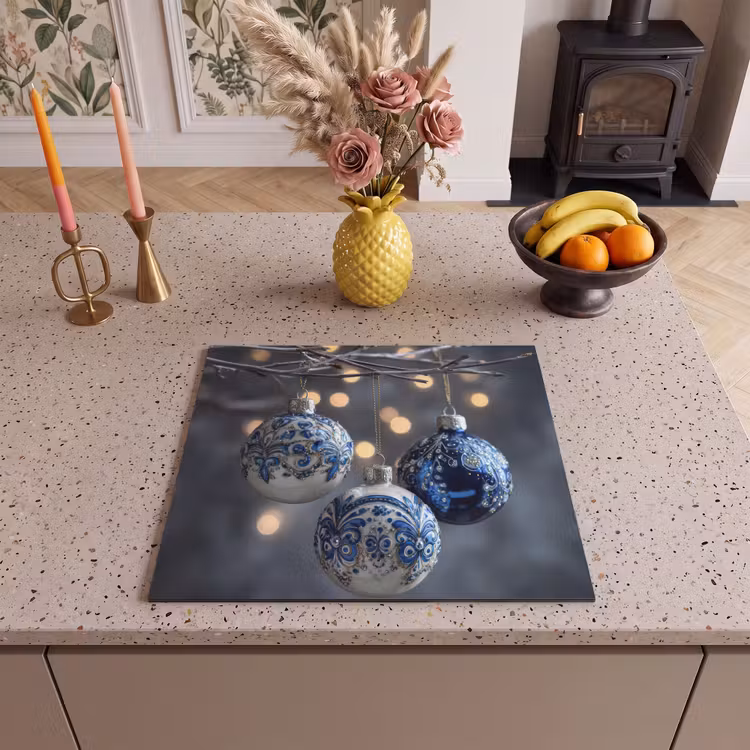 Herdabdeckplatte - Weihnachtskugel - Dekoriert - Blau — 3