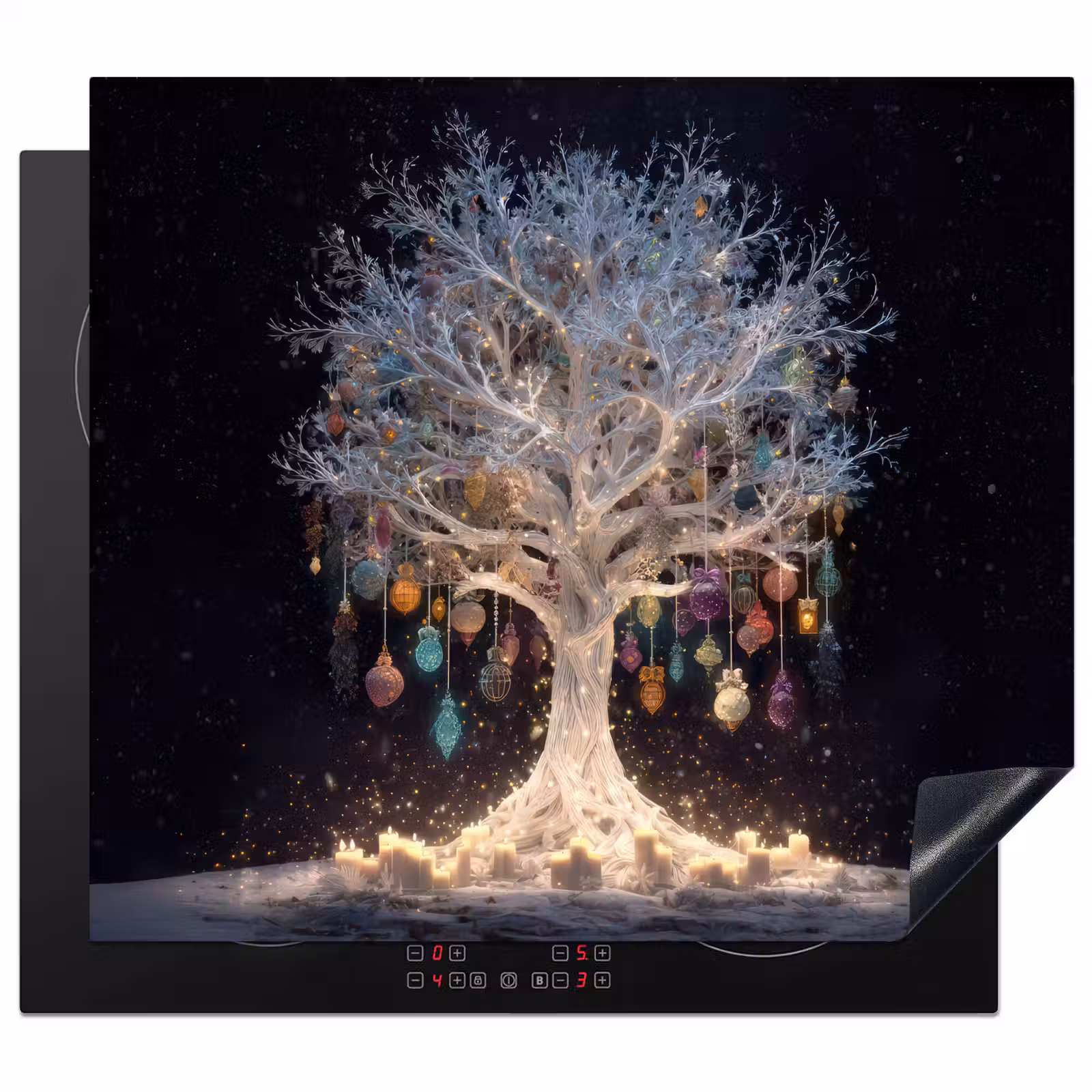 Herdabdeckplatte - Schneebaum - Lichter - Weiß - Farbenfroh — 1