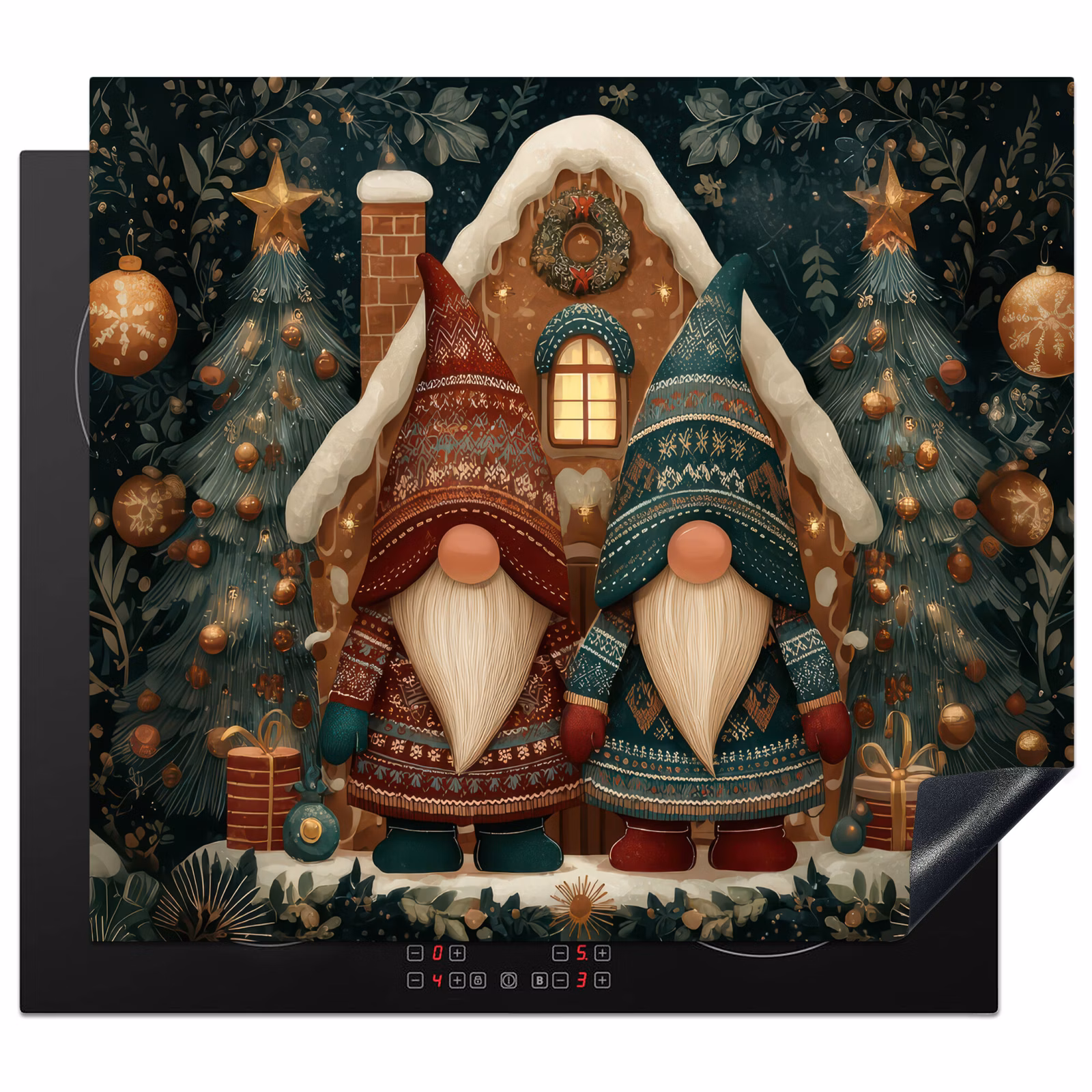 Herdabdeckplatte - Weihnachten - Wichtel - Lebkuchenhaus - Rot - Grün — 1