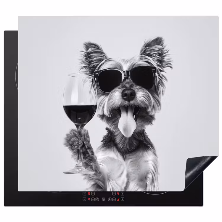 Herdabdeckplatte - Hund - Weinglas - Sonnenbrille - Enthusiastisch — 1